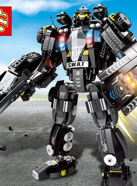 森宝军事系黑鹰特战队集齐四款合成机械人拼装积木玩具102255-58
