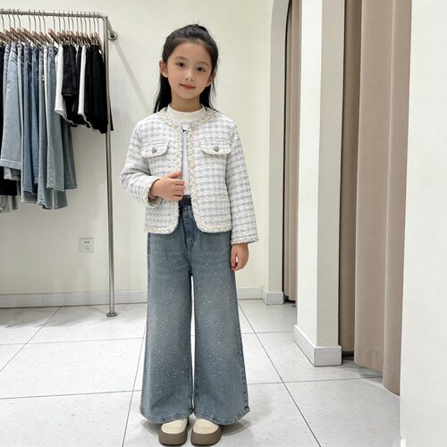 女童2026夏季新款爆闪女童女宝牛仔裤洋气休闲阔腿裤