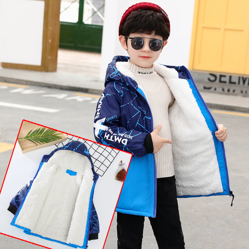 男童冬季加绒外套2025新款秋冬款派克服加厚冬装儿童冲锋衣棉服12