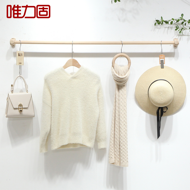 韩版女装儿童装店展示架实木服装店展示架上墙正挂服装架简约衣架