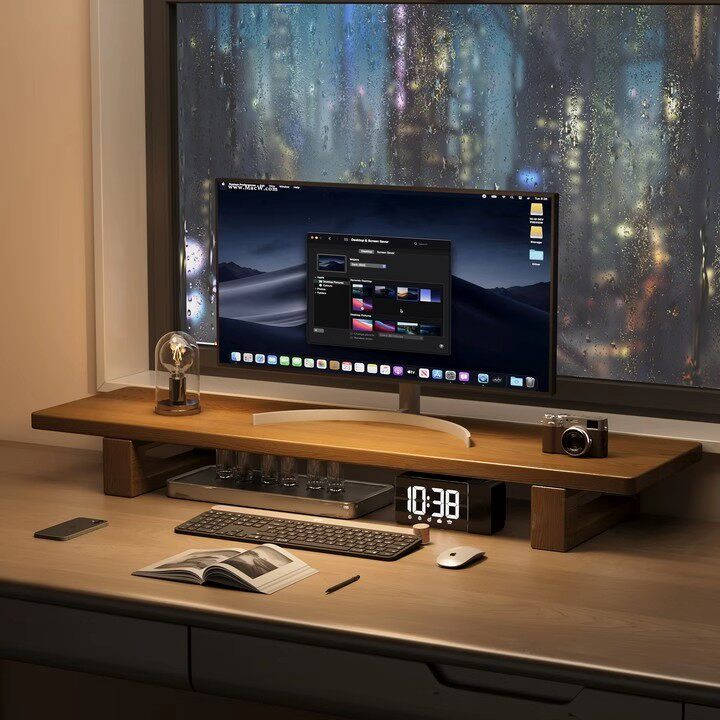 实木办公桌置物架台式显示器电脑增高架桌面收纳层架胡桃色托 托