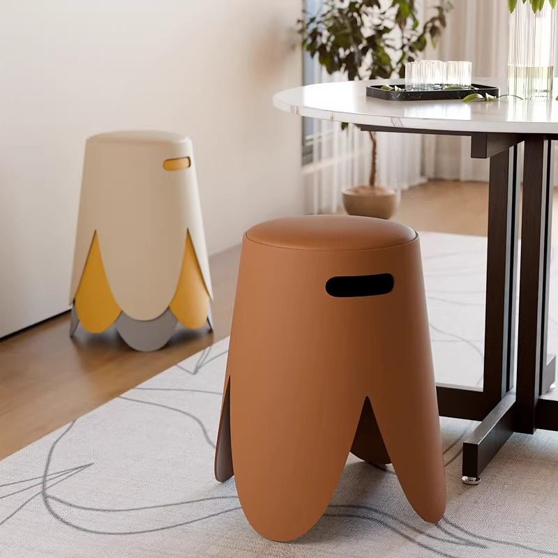 花瓣凳子塑料圆凳加厚可叠放家用板凳软包客厅椅子结实耐用餐桌凳