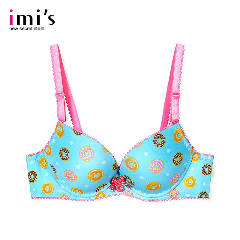 IMIS爱美丽女士内衣深v美背可爱印花小胸性感侧收聚拢文胸IM14QB1