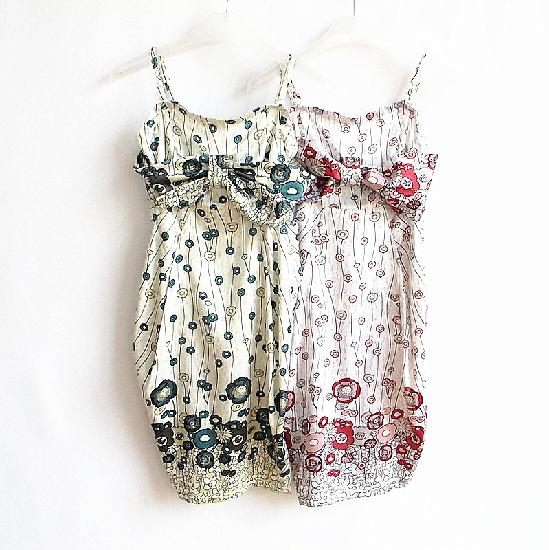 艾格专柜正品清凉度假风印花可卸吊带花苞型抹胸连衣裙