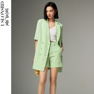 女士西装 两件套通勤装 短裤 双排扣外套五分袖 套装 Uslonsrd笙声曼