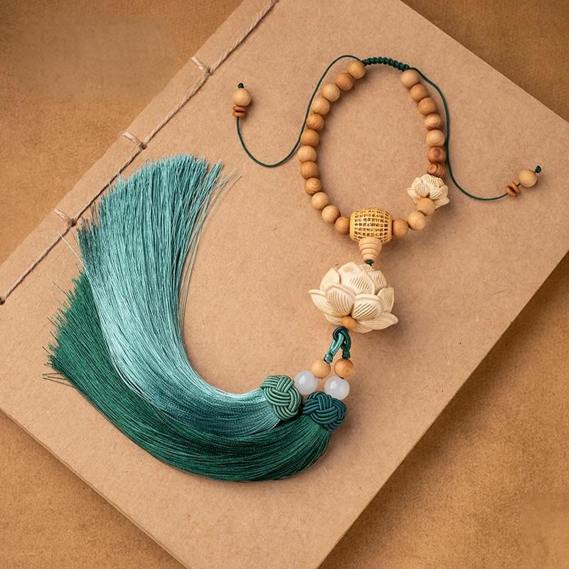 黄杨木莲花汽车心经后视镜挂件