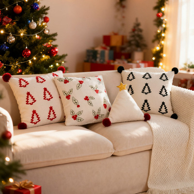 北欧ins波西米亚簇绒绣抱枕ins现代简约沙发靠枕圣诞高档靠枕套