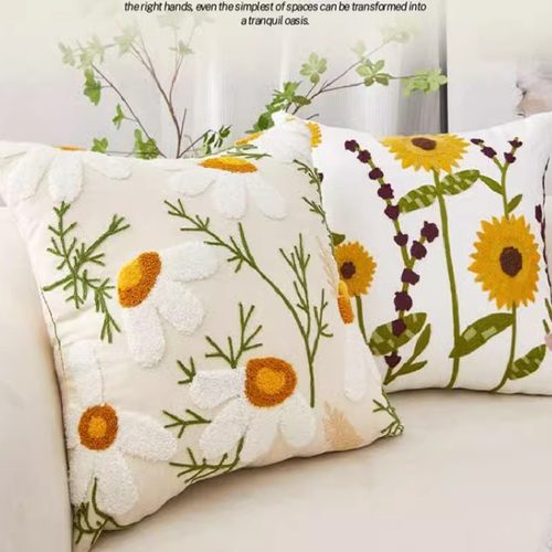 北欧ins 抱枕客厅沙发靠垫花朵刺绣法式小清新卧室床头飘窗靠枕套