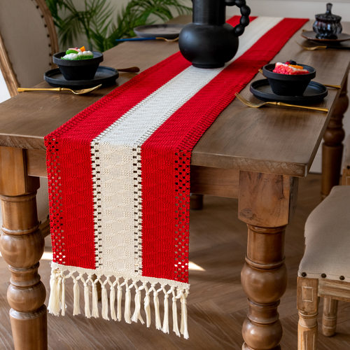 圣诞节红色桌旗过新年餐桌装扮桌布美式喜庆氛围感长条桌垫茶几布