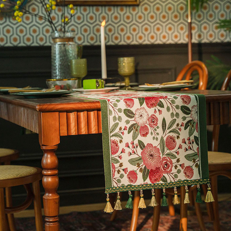 轻奢桌旗红色美式复古高级感餐桌旗布长条布茶几斗柜装饰结婚盖布