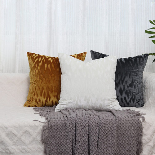 北欧波浪纹中古风高级感割绒抱枕客厅沙发卧室焦糖色线条靠垫