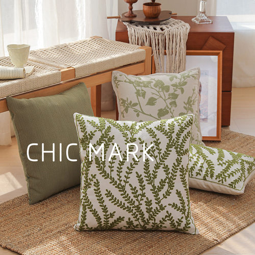 靠枕客厅北欧ins风植物花卉绿色抱枕套轻奢飘窗坐垫方形