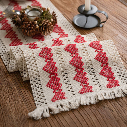 法式少女心棉麻桌旗派对装饰编织流苏隔热桌垫拍照背景布