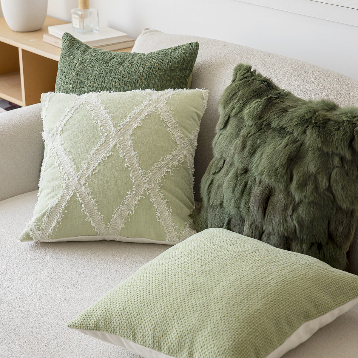 绿色沙发抱枕套高级感ins风样板间客厅装饰靠枕床头靠垫床上靠背