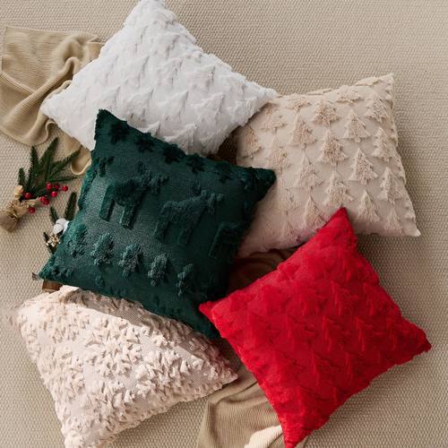 圣诞节毛绒抱枕套雪花圣诞树绣花毛客厅沙发靠垫派对装饰靠枕套