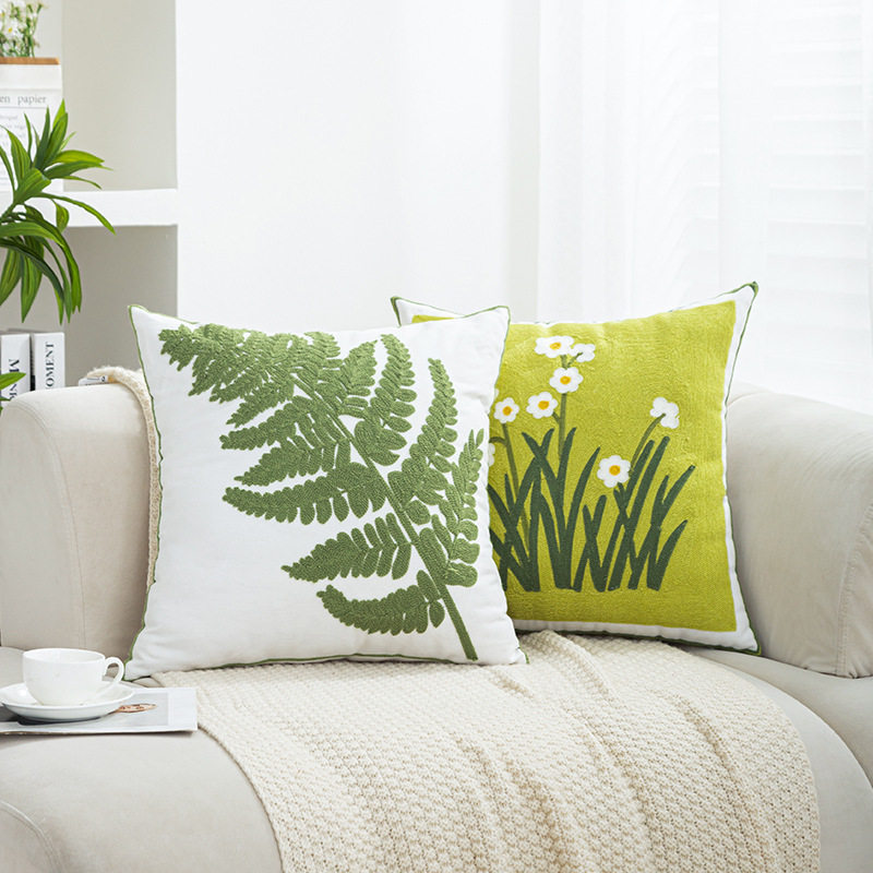 绿色小清新田园抱枕套百合花刺绣靠枕客厅沙发靠垫套飘窗靠包全棉