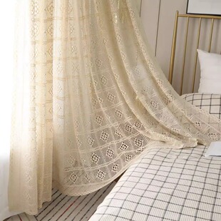 包邮复古棉线钩针成品窗帘透光镂空钩花落地窗帘飘窗帘纱帘装饰帘