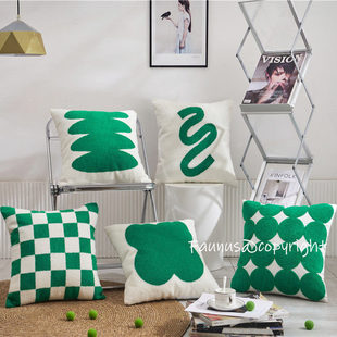 绿色简约抽象艺术挂画客厅搭配抱枕绿风格 沙发靠垫抱枕套家居