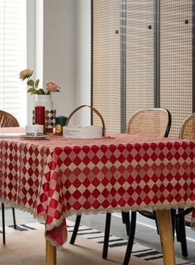 中式红色结婚喜庆金边桌布方块花边餐桌布茶几布婚礼装饰台布盖巾