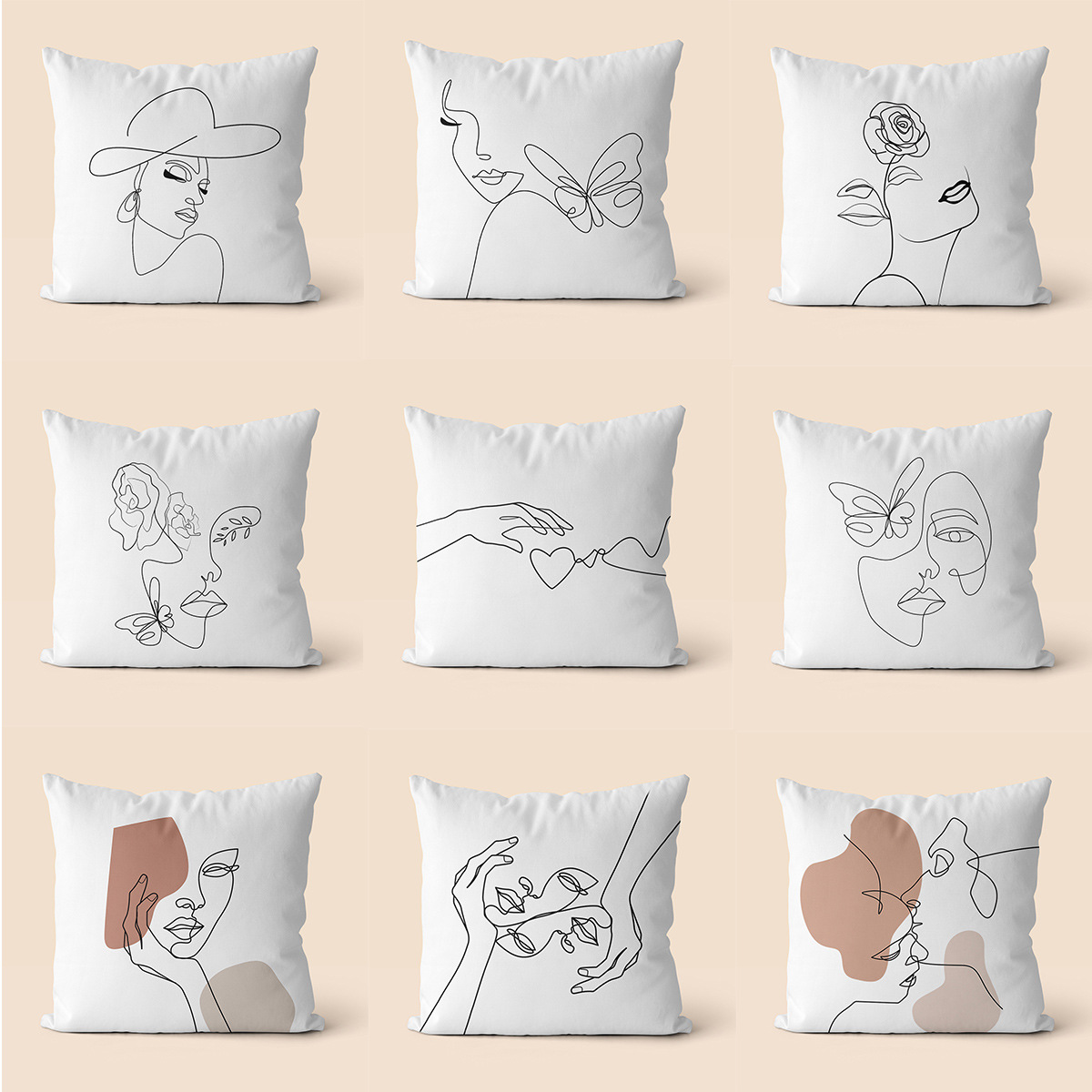 几何抽象印花抱枕套短毛绒靠垫亚麻桃皮绒跨境新款家居沙发靠垫套