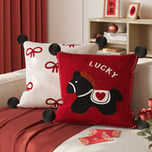 红色新年喜庆抱枕客厅沙发靠背垫马年卧室床上靠枕飘窗靠垫可拆洗