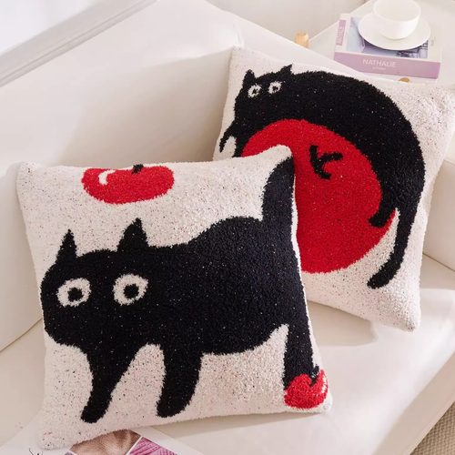 半边绒针织苹果黑色猫咪轻奢氛围抱枕高级靠枕套靠垫沙发客厅圣诞