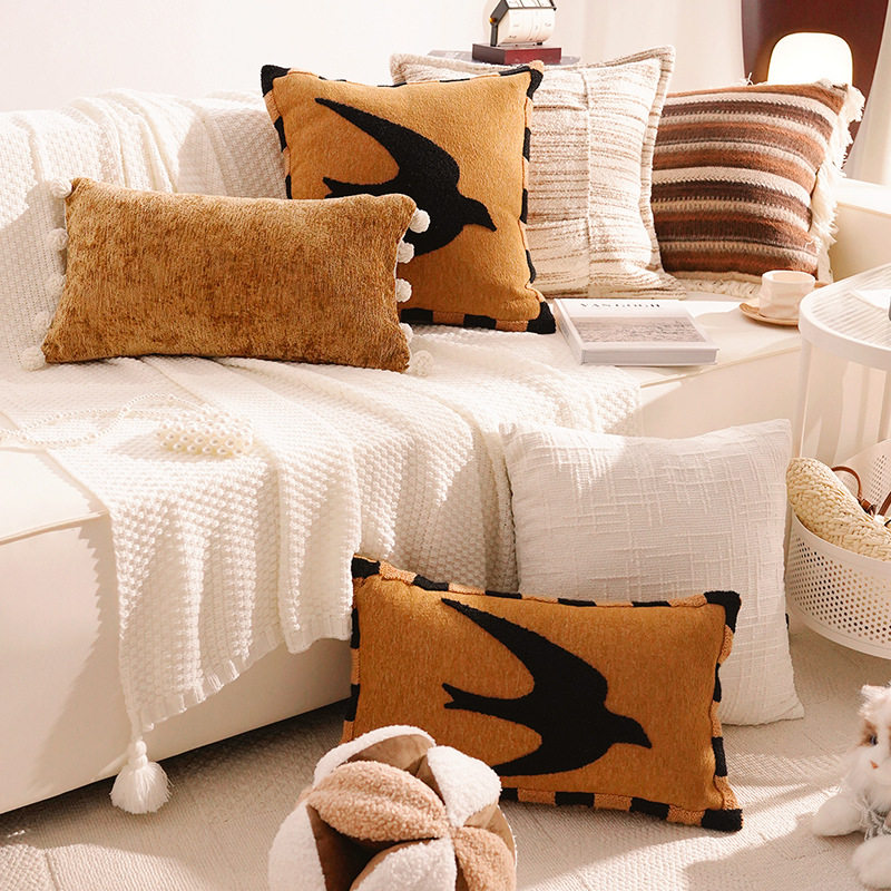 北欧中古风高级美式轻奢抱枕套靠垫燕子沙发靠背抱枕棕色腰枕靠枕,居家布艺,抱枕被,淘宝优惠券,粉丝福利购,淘宝优惠卷