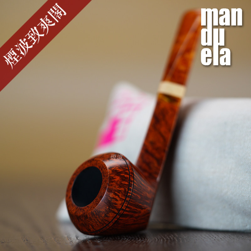 丹麦 曼杜拉 Manduela 直牛头型 双饰圈 仿琥珀咬嘴 石楠木 烟斗