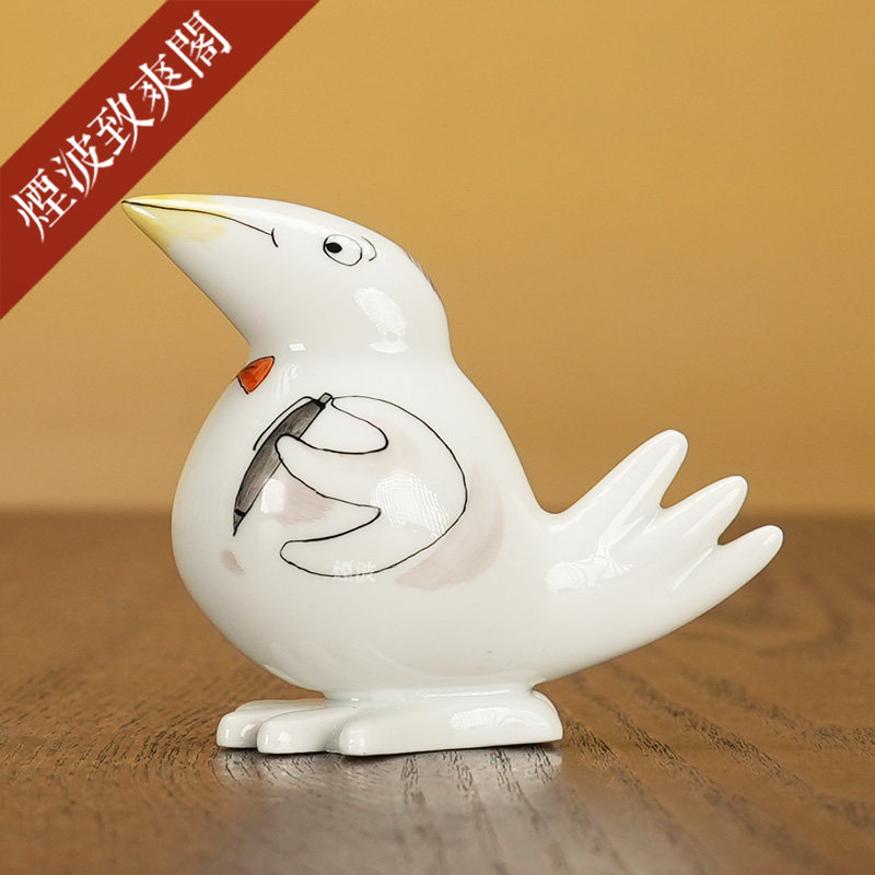 趣味小鸟公证员小型瓷偶摆件