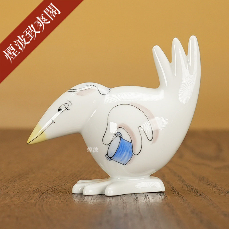 趣味小鸟厨师小型瓷偶摆件