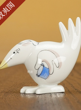 趣味小鸟厨师小型瓷偶摆件