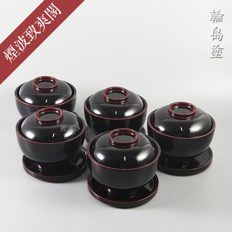 日本 能登 轮岛涂 春秋莳绘 便当盒 带盖饭盒 套装组 五枚入