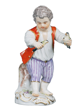 园丁孩童与小鸟彩绘描金摆件