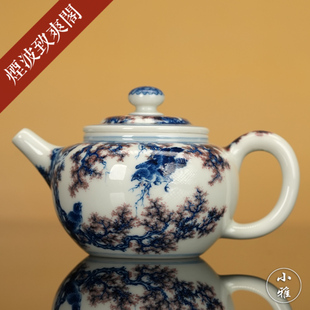 景德镇 小雅 小雅珍藏款 青花釉里红 双雀 茶壶