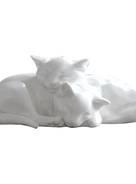 动物瓷塑纯白猫睡觉摆件