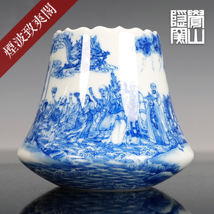 景德镇 觉山隐窑 赏珍款 青花 十八罗汉拜观音 须弥杯 茶杯