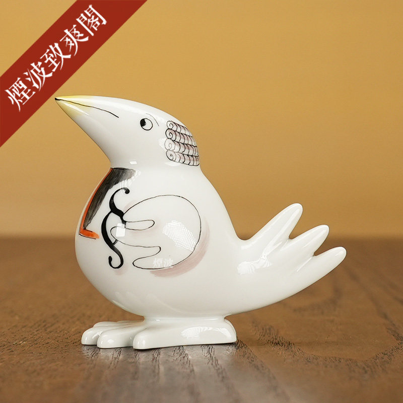 趣味小鸟法官小型瓷偶摆件