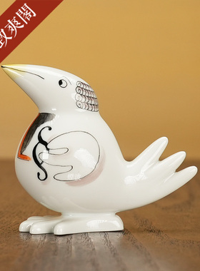 趣味小鸟法官小型瓷偶摆件