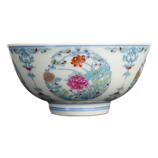 景德镇 觉山隐窑 赏珍款 斗彩 四季花卉 蝶恋花内画 鸡心碗