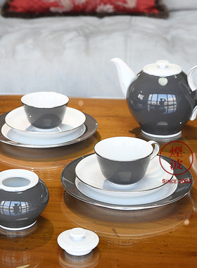 德国 MEISSEN 梅森瓷器 巴黎系列 Platinum Rim 灰色茶具 套装