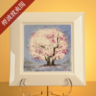 彩绘瓷板画 inv.hw 挂画 樱花盛开印象主义 德国MEISSEN梅森瓷器