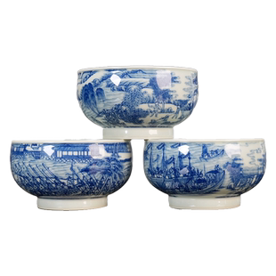 景德镇 觉山隐窑 殊品款 青花 明军击倭图 高足圆融杯 套装