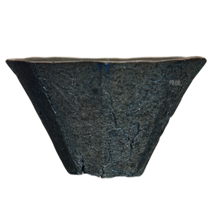 日本千叶 当代陶艺大师 平松龙马 裂纹 燻银彩 八角盃 茶杯