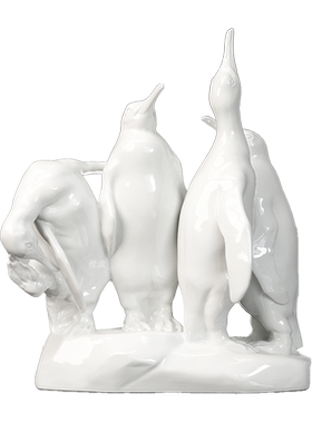 纯白企鹅群动物瓷塑摆件