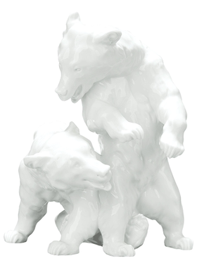 动物瓷塑纯白棕熊摆件居家饰品