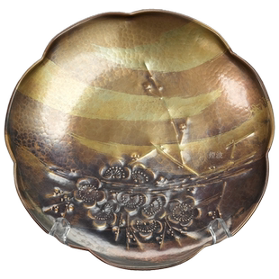 烟波 日本玉川堂 手工锤起铜器 锤目 樱花 菓子皿