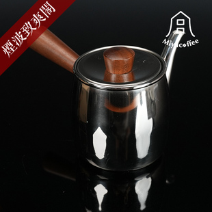 日本进口 宫崎制作所 Miyacoffee 不锈钢 木柄横手急须 银色茶壶
