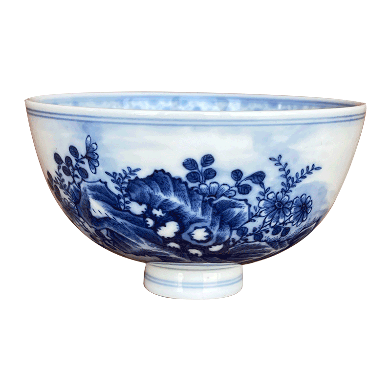 小雅款青花五子登科小鸡心杯