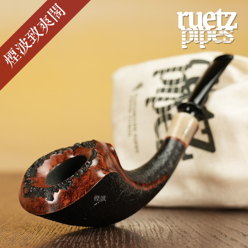 号角型牛角饰圈石楠木烟斗