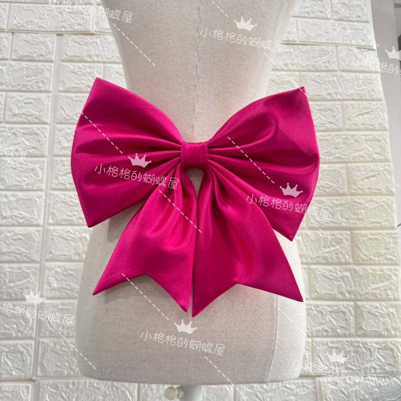 玫红色缎面蝴蝶结衣服配饰日常连衣裙背后遮挡海滩裙别针领结